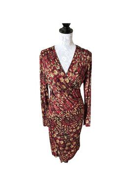 Peruvian Connection Long Sleeve Faux Wrap Dress Colorful Stretchy Medium